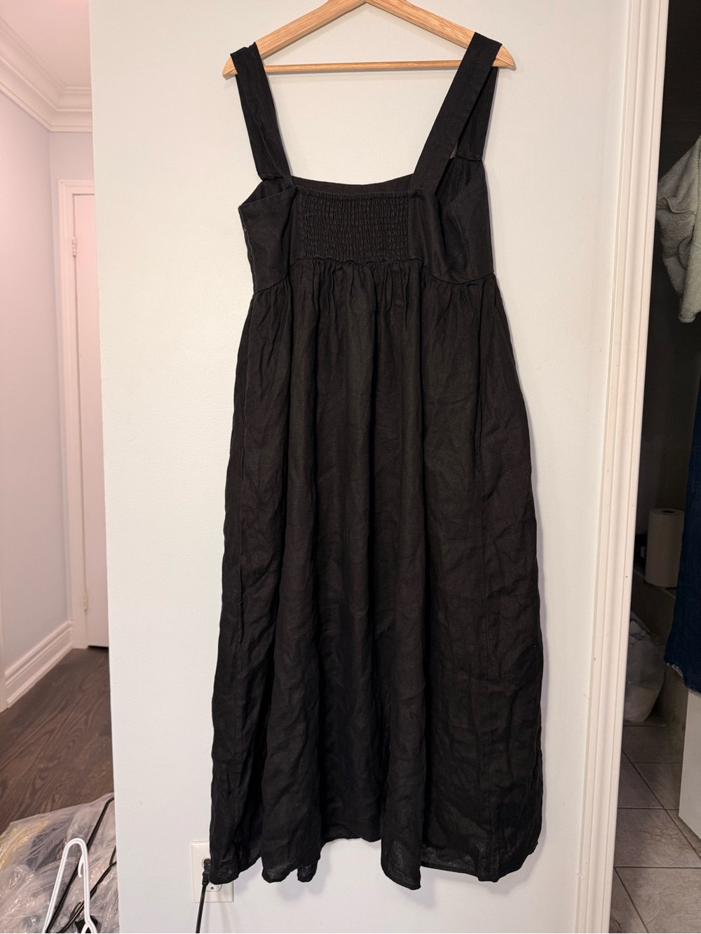 J. Crew Black Squareneck midi dress in linen size 14 - Picture 3 of 6